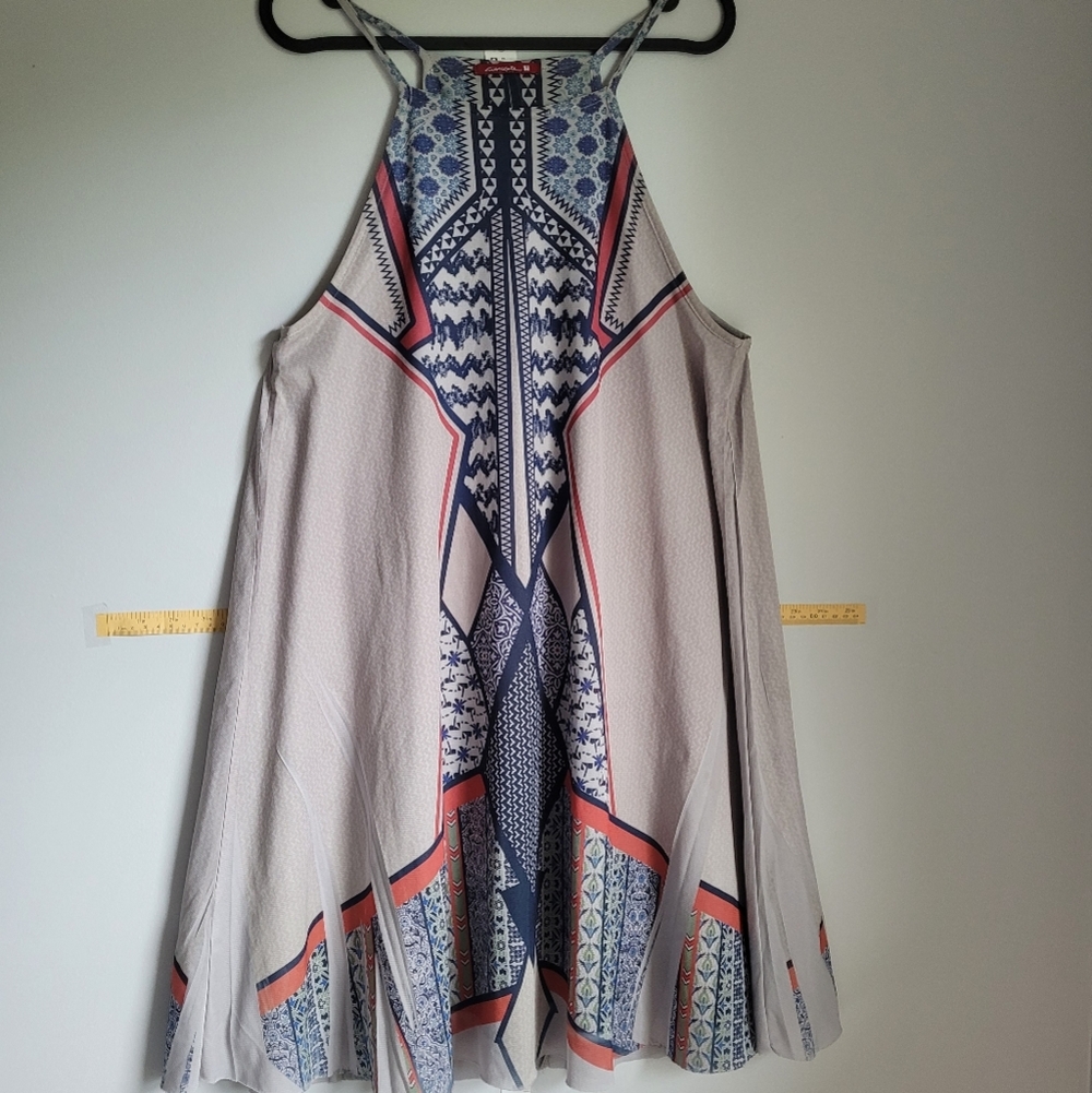 Patterned Halter Dress with Blue and Pink Accents